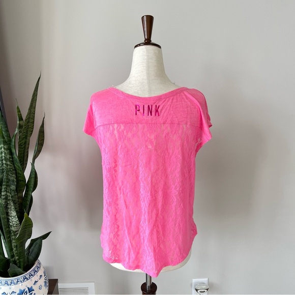 NWT! Pink High-Low Scoop Neck Tee Shirt with Lace Back - Picture 3 of 7